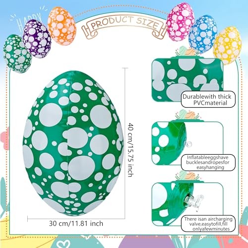 6 Pack 16 Inch Inflatable Easter Eggs Easter Blow up Egg Decor Hanging