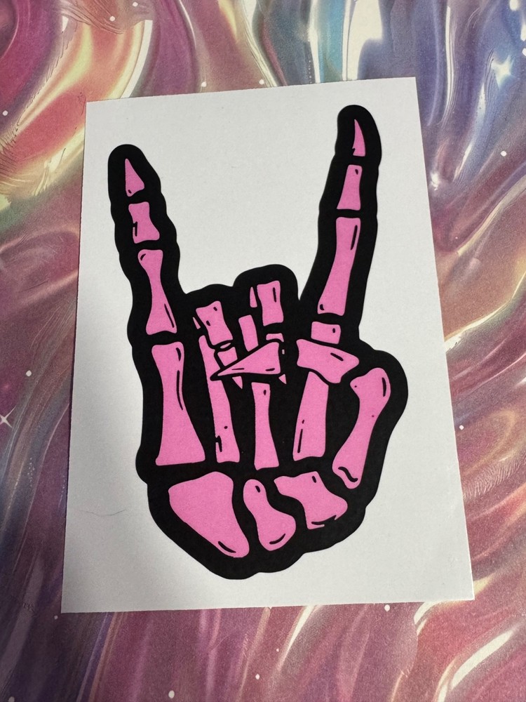 Punk rock skeleton sticker pink