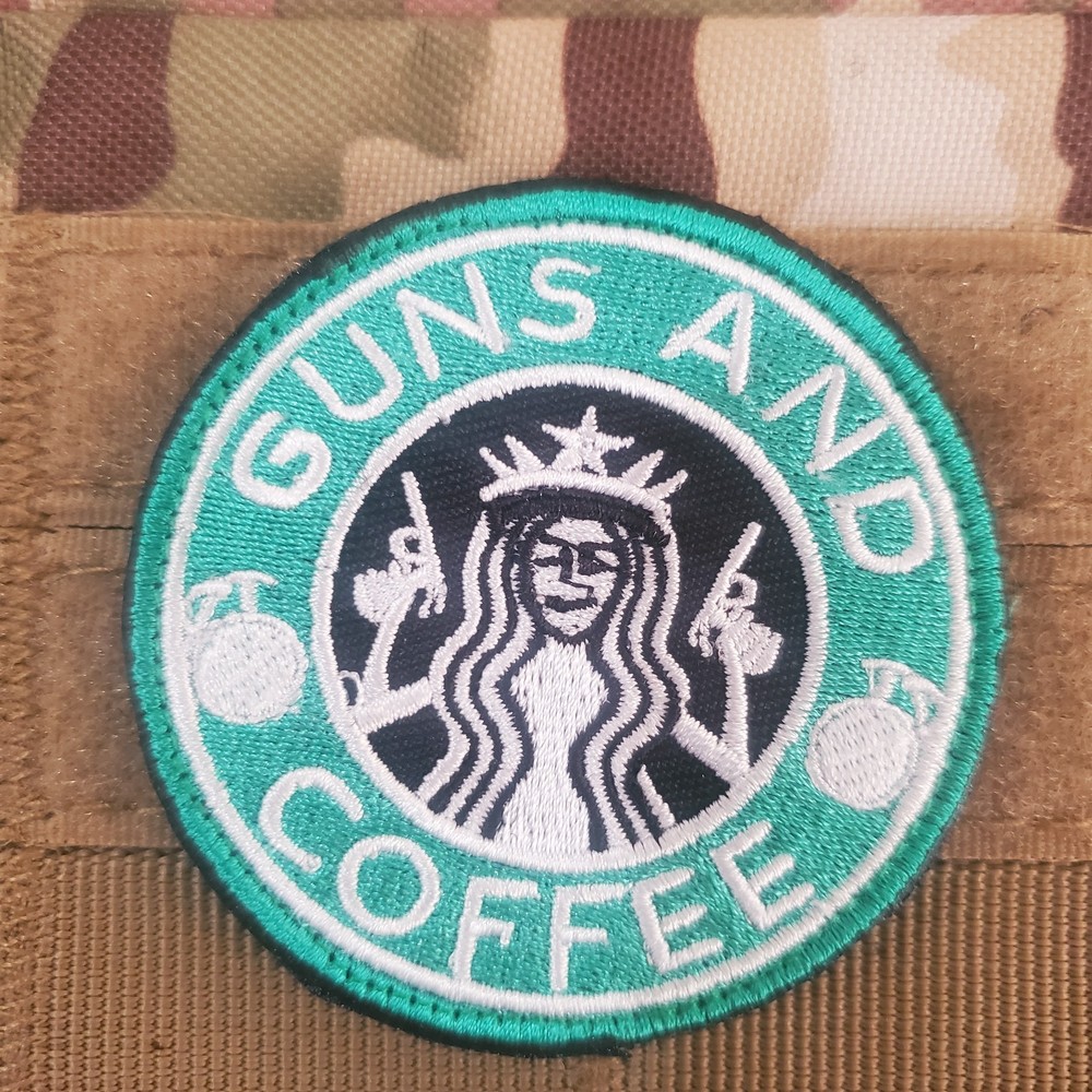 GUNS AND COFFEE Fun Sarcastic Tactical Morale Patch Hook and Loop