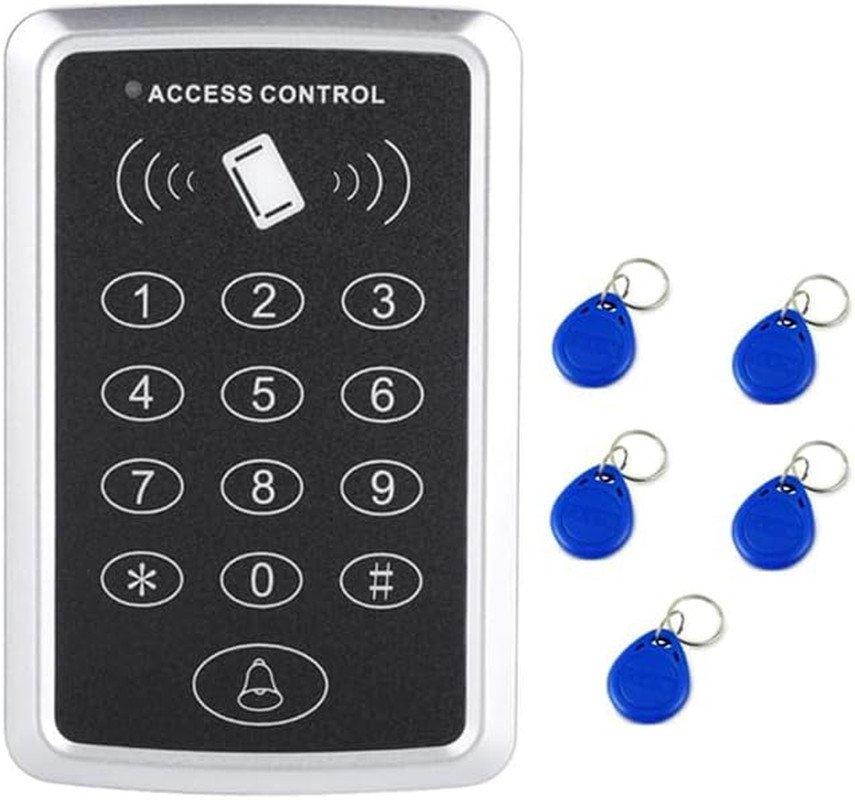 Door Access Control Keypad, Stand-Alone Password RFID Reader+5Pcs Keyfob Keychai