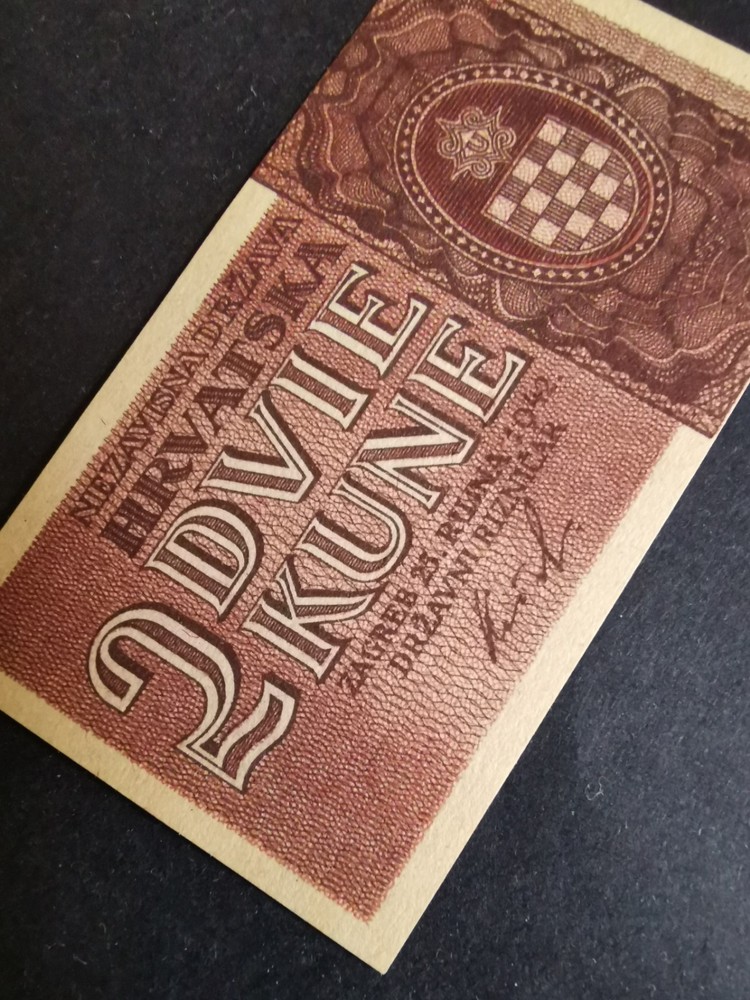 UNC 1st prefix A 2 kune 1942 CROATIA Germany