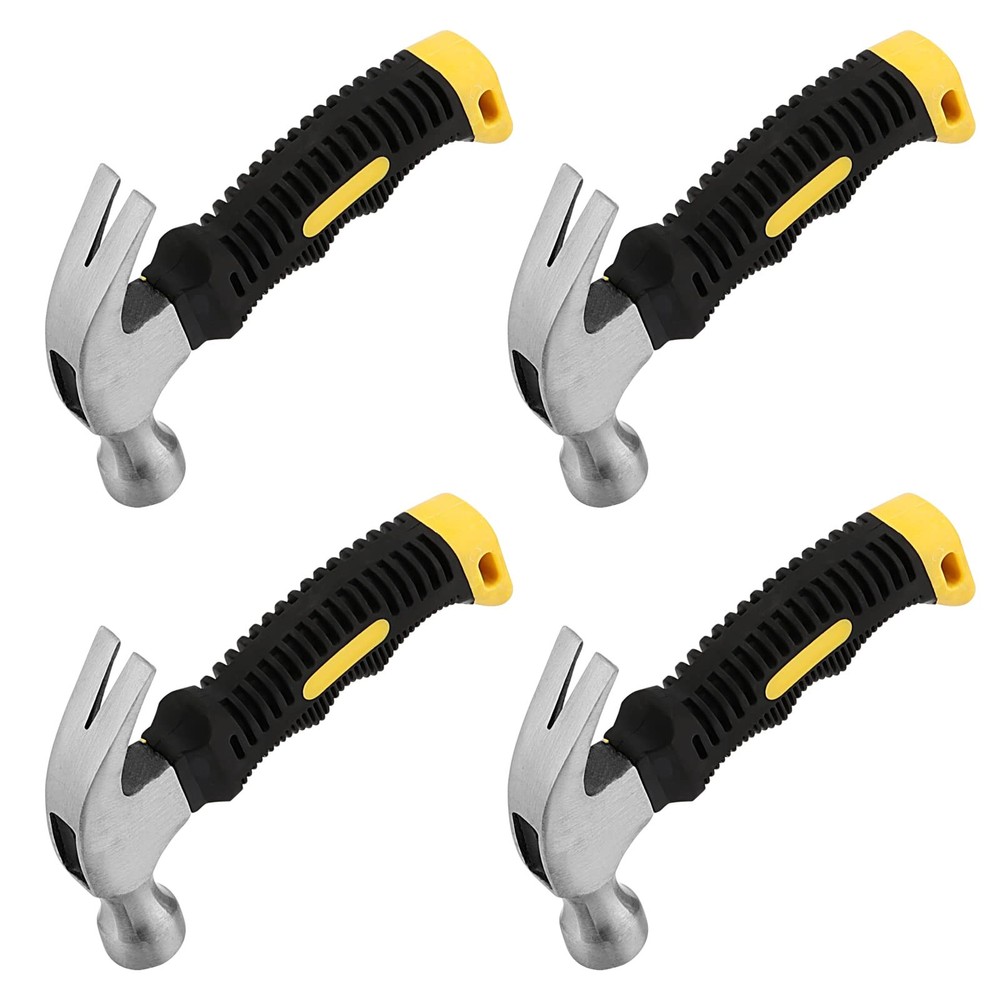 4 Pack 8 Oz Small Hammer, Compact Stubby Claw Hammer with Comfortable Grip, M...