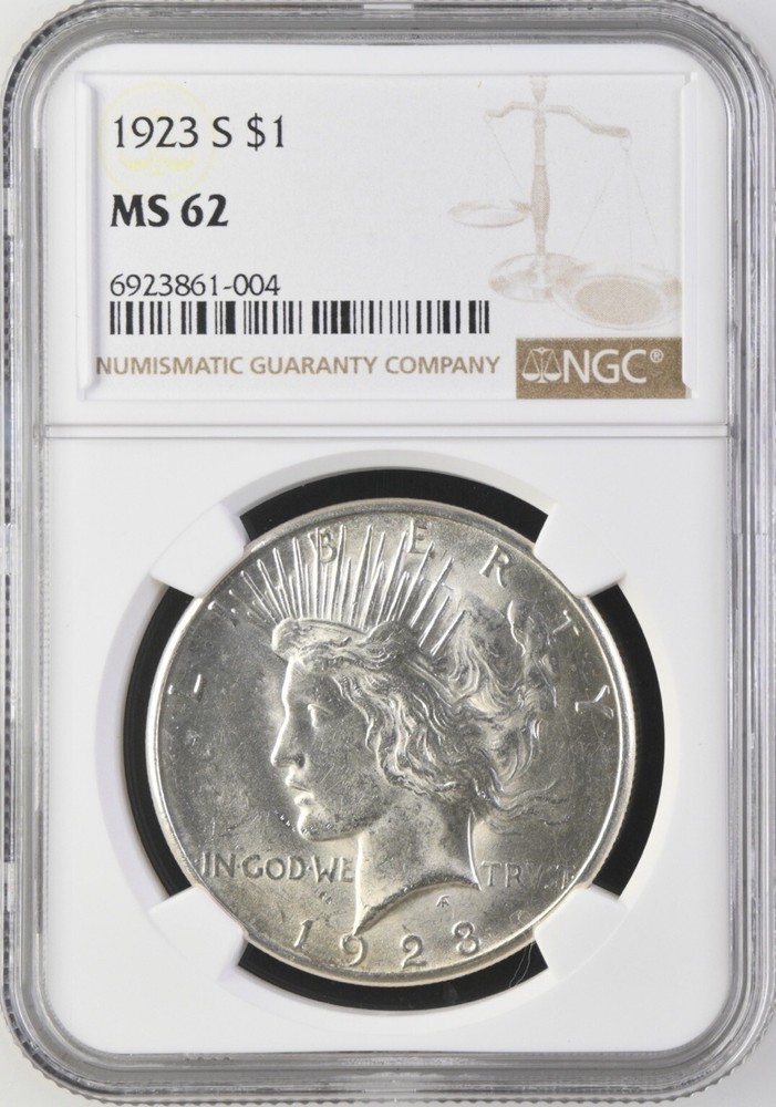 1923 S Peace Silver $1 NGC MS 62 BX10-21