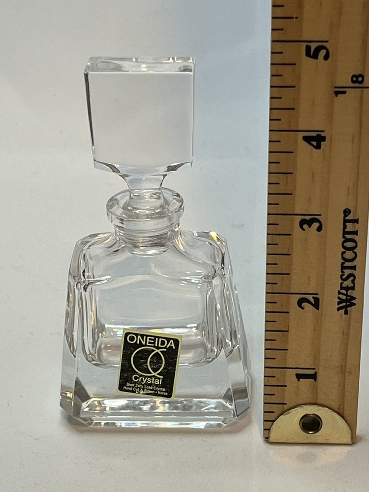 Vintage Oneida Rectangular Perfume Bottle Hand Cut And Blown KOREA Clear Crystal
