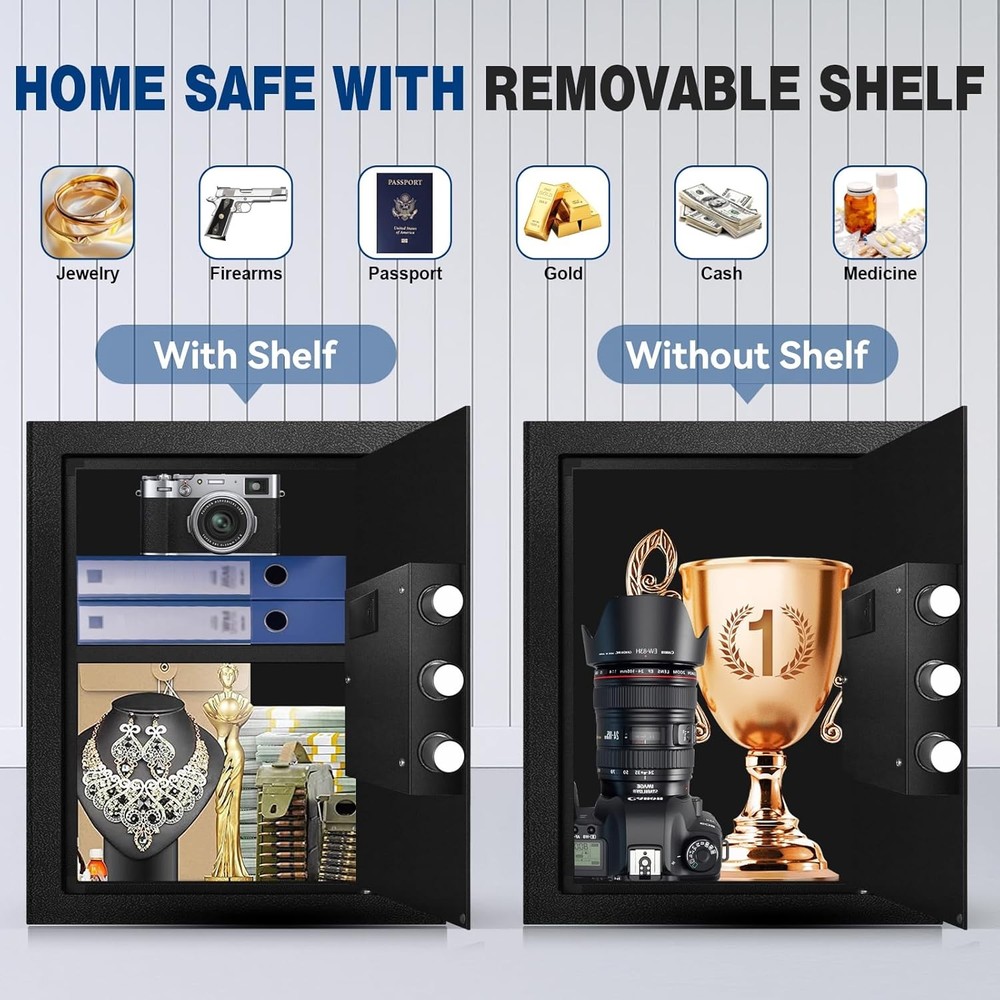 Fireproof Home Safe Box- Steel Digital Combination Lock Security Box with Type-C