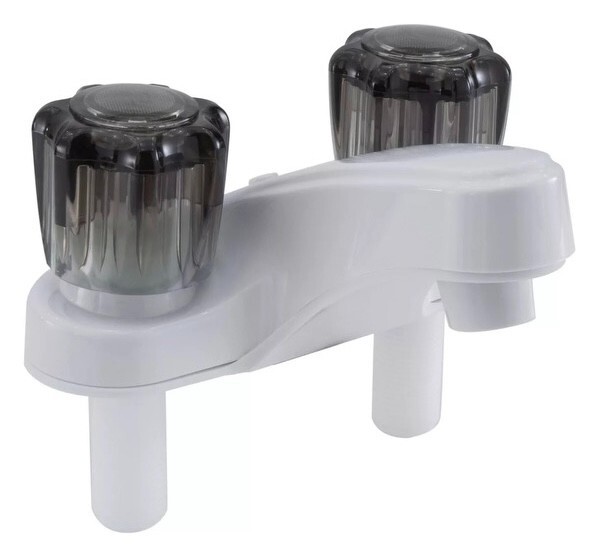 4" White Plastic Lavatory Faucet W/ Smoke Handles 4224EU-W-A RV/Camper/Trailer