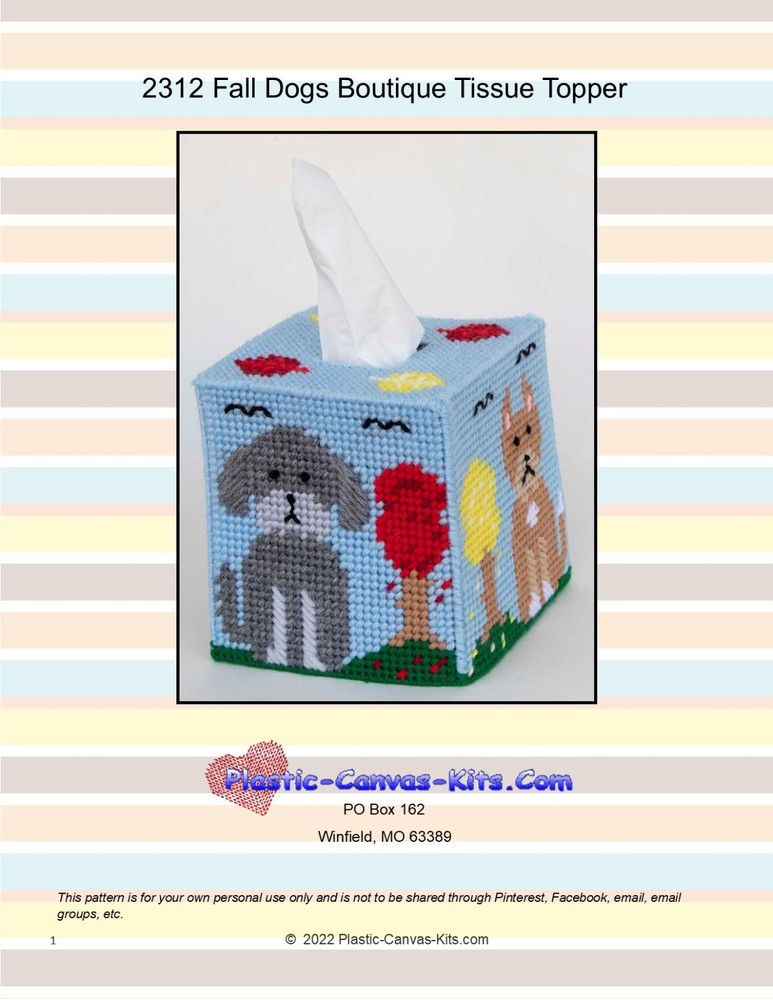 Fall Dogs Boutique Tissue Topper-Plastic Canvas Pattern or Kit
