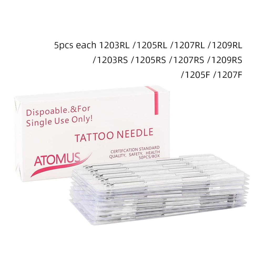 Tattoo Needles, 50pcs Disposable Mixed Assorted Needles - Round Silver