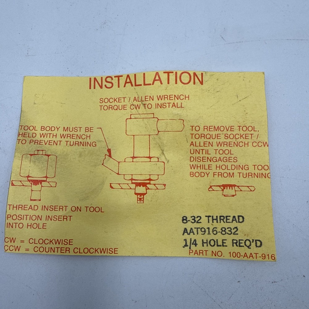 Nutsert 8-32 Thread AAT916-832 1/4 Hole Required