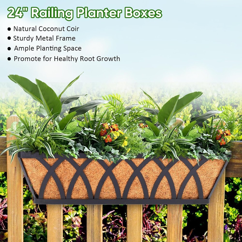 Deck Railing Planter Window Box 3 Pack 24 Inch Deck Balcony Rail Planter W/