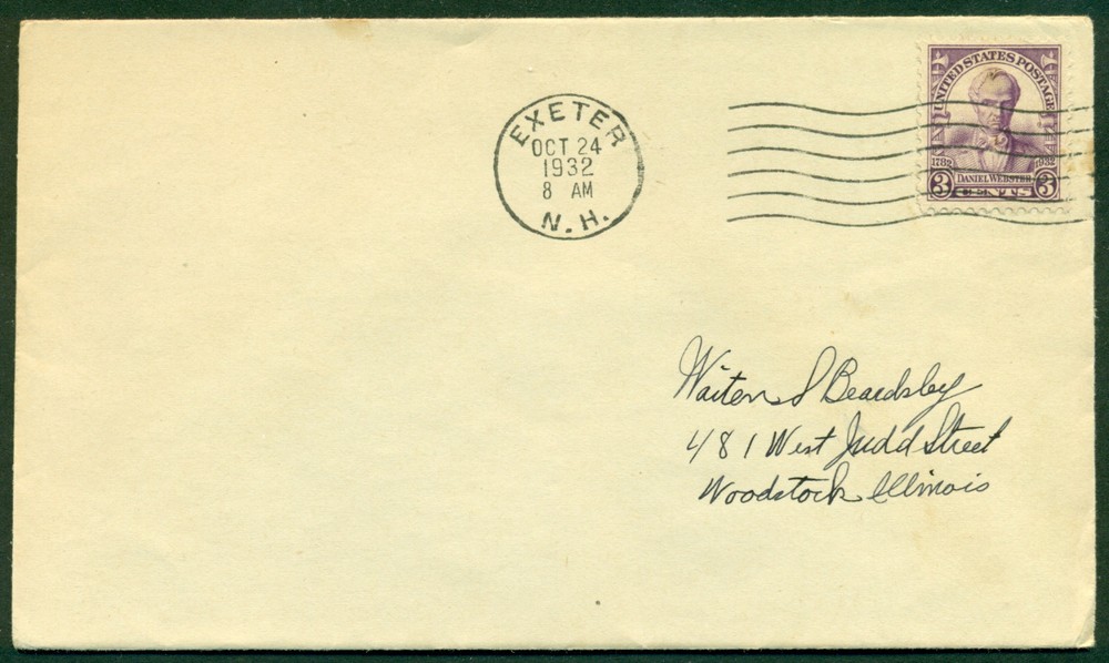 SCOTT # 725 FDC, NO CACHET, SCRIPT ADDRESS, EXETER, NH, GREAT PRICE!