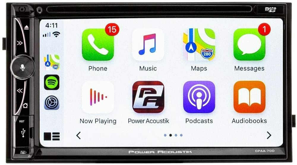 Power Acoustik 2 Din CPAA-70D CD DVD Player Android Auto CarPlay Bluetooth USB