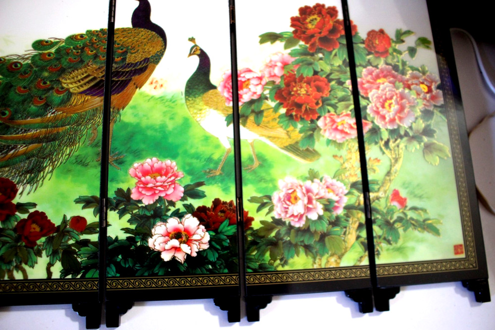 MINI 6 PANEL FOLDABLE ROOM DIVIDER IN BOX BEAUTIFUL PEACOCK