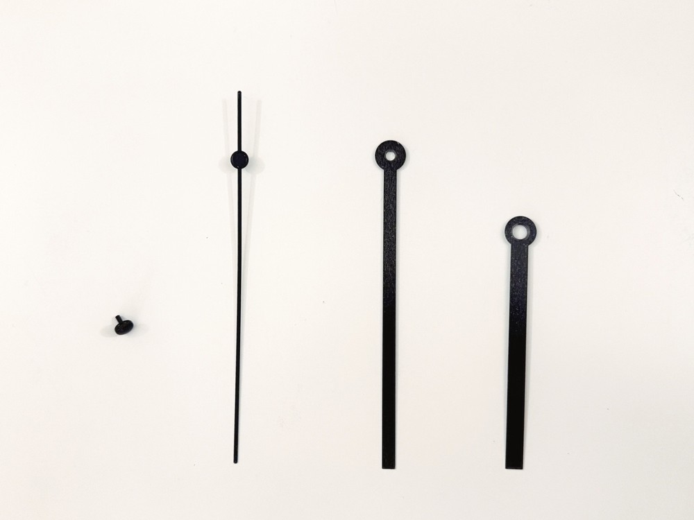 Clock Parts Black Clock Handle Set, Hour, Minute, Second + Sec Stopper 4pc Set