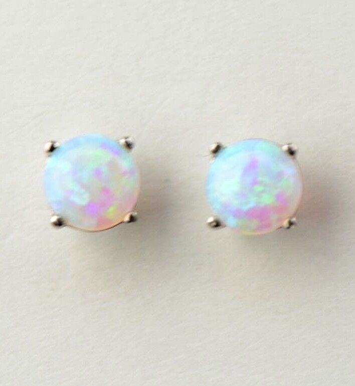 925 Sterling Silver Round Opal stud Earrings