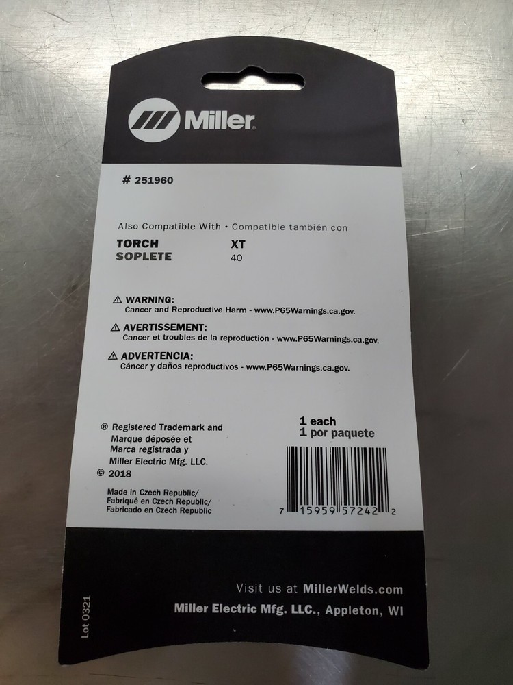 Miller 251960 Drag Shield XT-40Amp, Qty.1