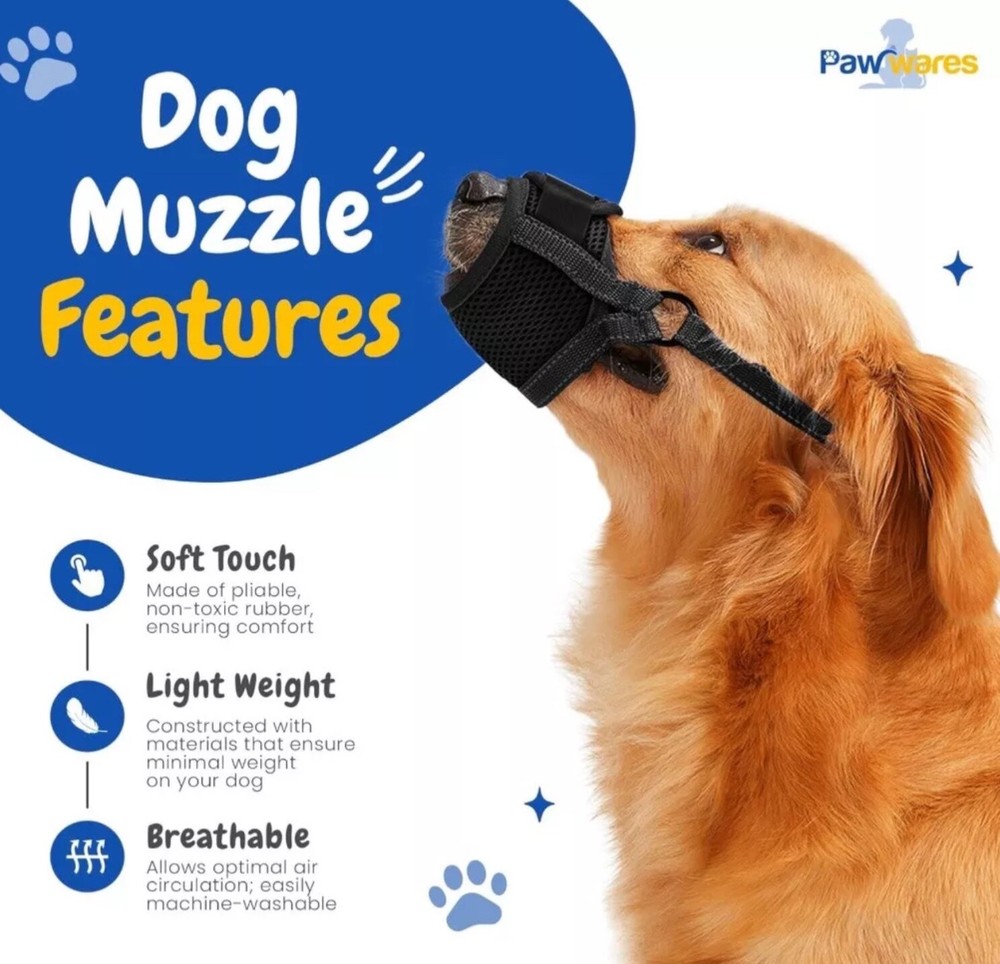 PawWares Dog Muzzle Soft Nylon Adjustable-Breathable-Drinkable | BLACK MEDIUM