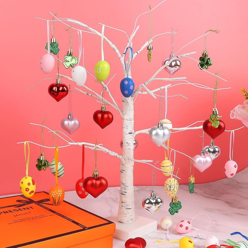 72Pcs Easter Egg Hanging Sets for Easter Holiday Decorations, Shamrock Mini Hear