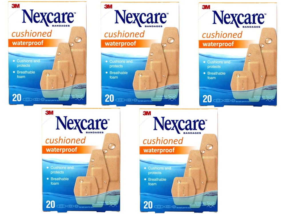 Nexcare Active Waterproof Cushioned Bandages, Assorted Sizes, 20 Count - 5 Pack