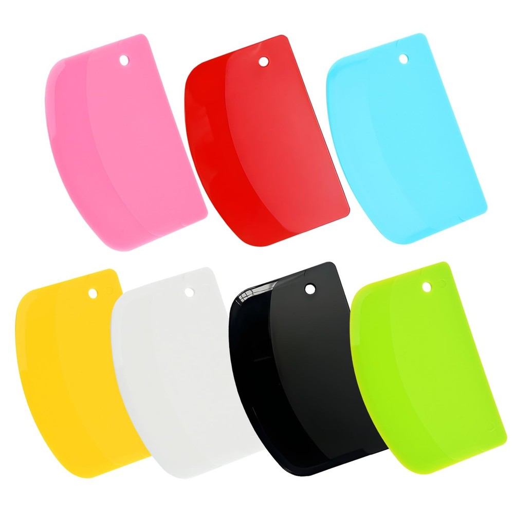 7PCS Dough Scraper Set, Plastic Bench Scraper, normal, Multicolor