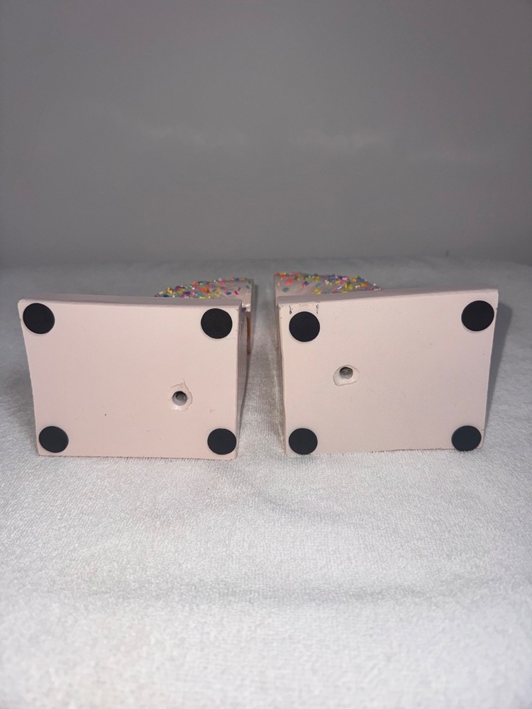 Pink Glazed Ceramic Donut Bookends with Multicolored Sprinkles GLOWS!