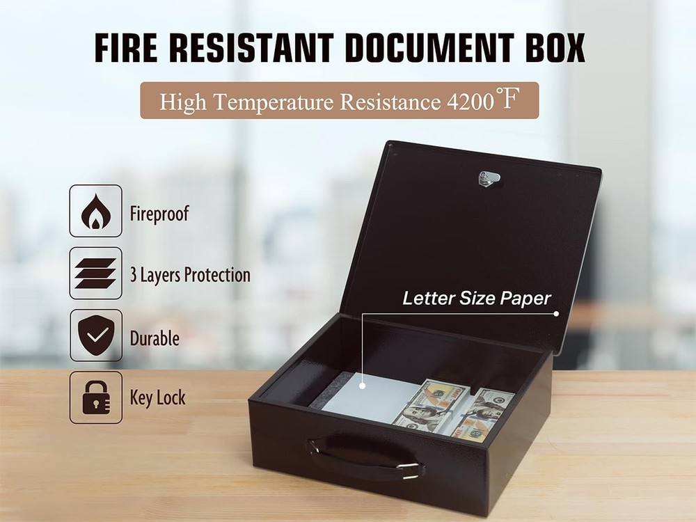 Fireproof Document Box,X Large Fire Resistant Safe Box with Key Lock for Home...