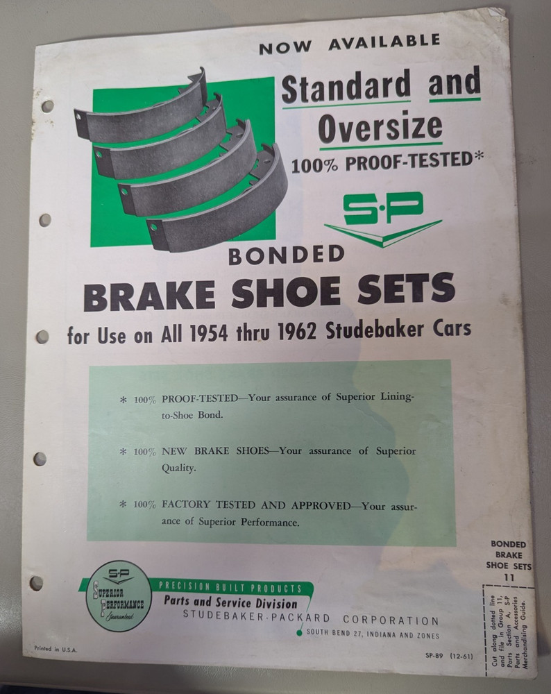 Studebaker Accessory Bonded Brake Shoes Flyer