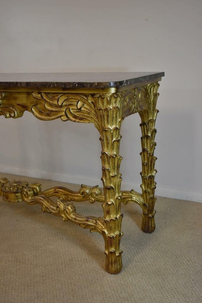 Carved Gilt Italian Marble Top Console Table