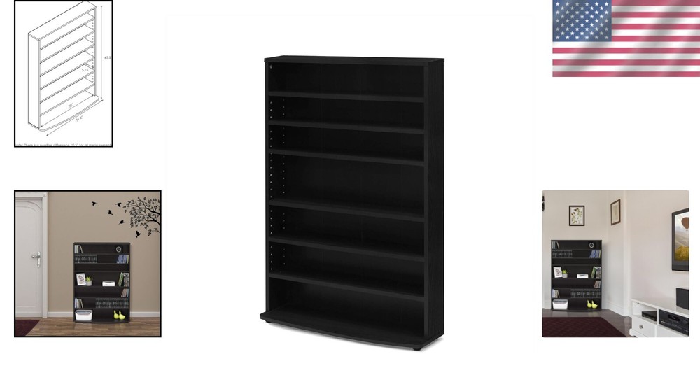 Versatile 6-Shelf Espresso Multimedia Storage Tower for Media Essentials=
