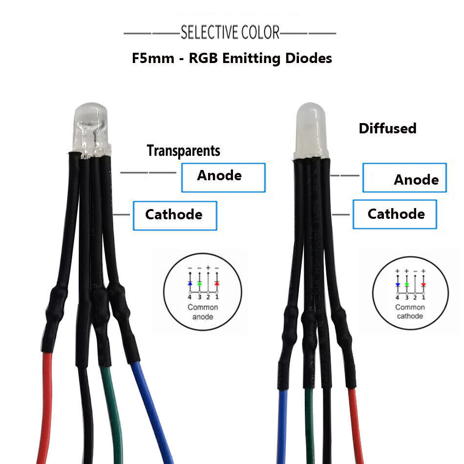 5mm 12V 20cm Pre-wired RGB LED Emitting Diode Common Anode Cathode Holde DIY