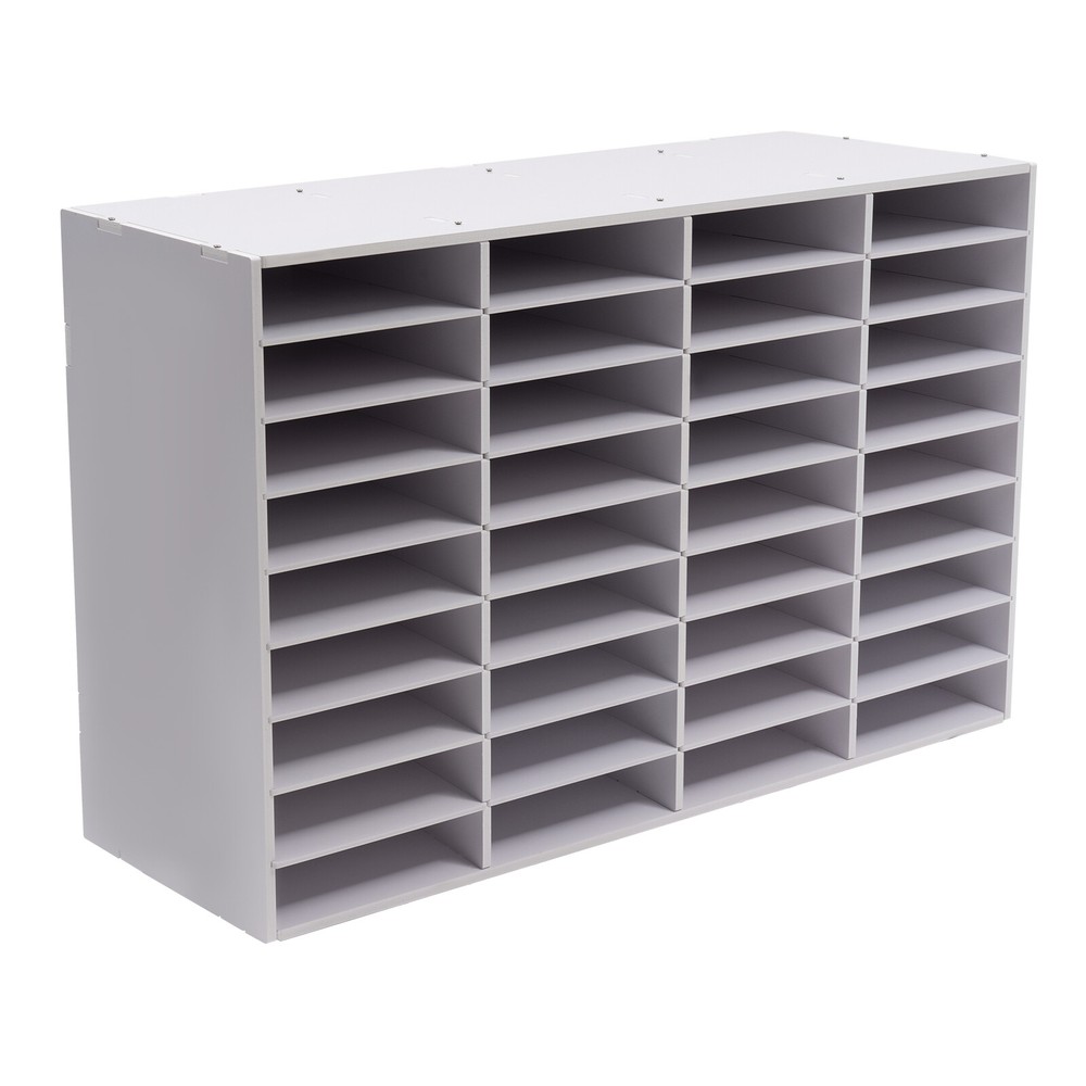 36-Compartment Literature Organizer, Durable Adjustable File Sorter, White