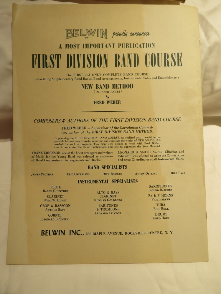 1966-First Division Band Course - Notes Bb Cornet Acton Ostling-Belwin Inc
