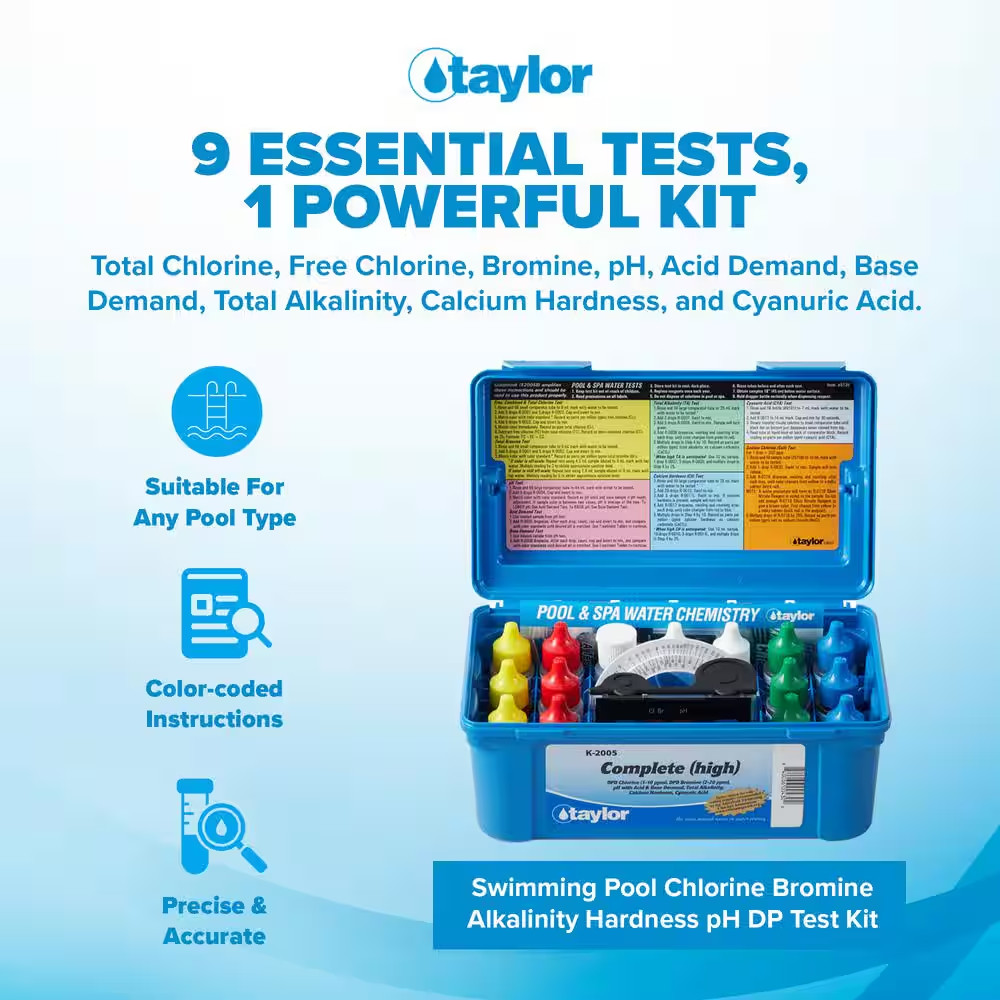Complete Pool and Spa Test Kit, Alkalinity/Bromine and Chlorine (Hi-Range), Dpd/