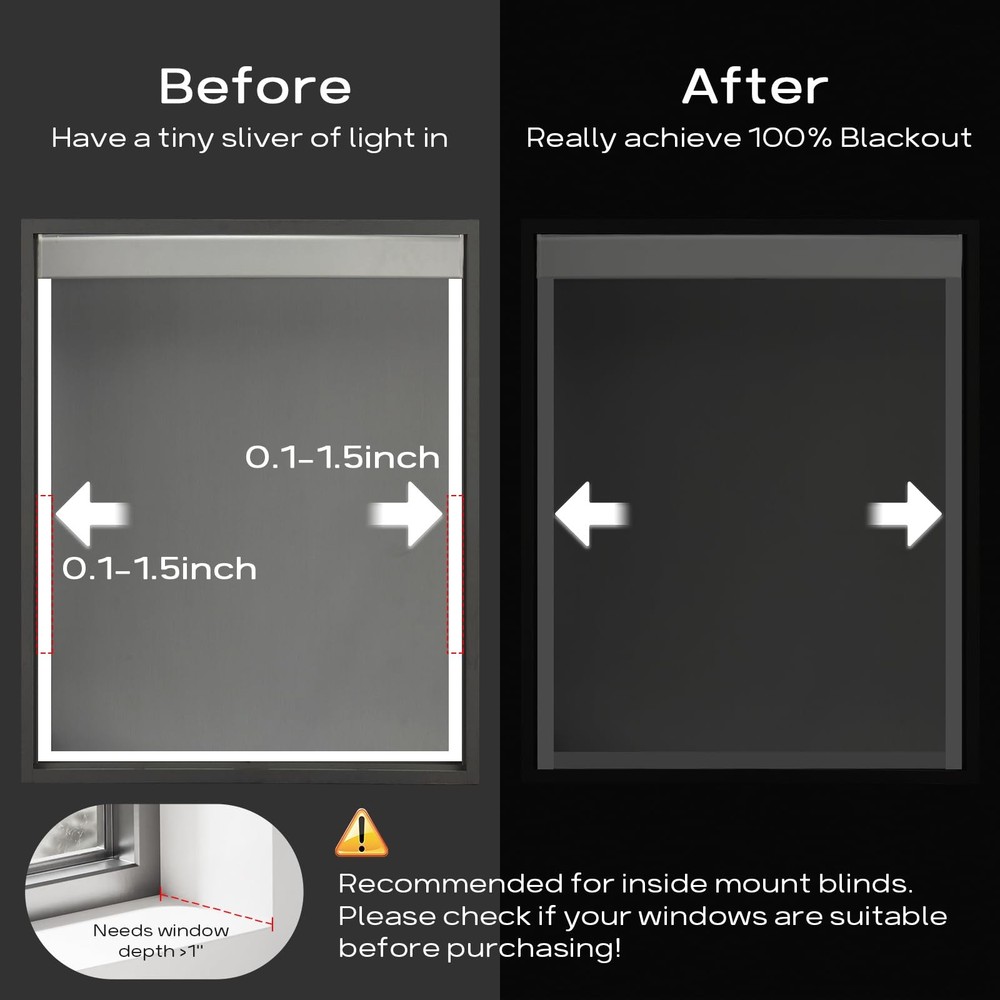 100% Blackout PVC Light Blocking Strip for Window Shades and Blinds Both Side...