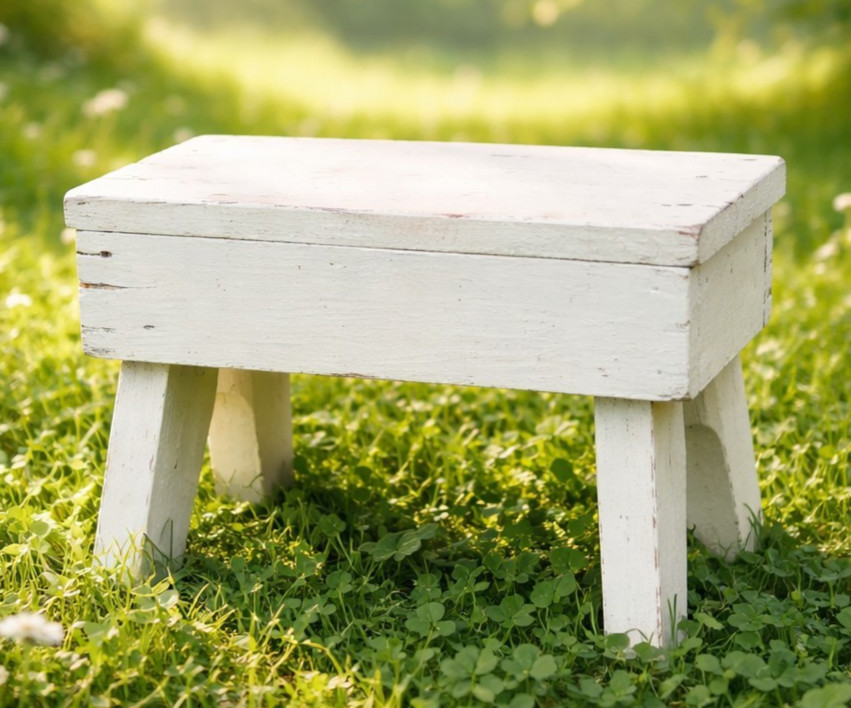 Primitive Handmade Wood Stool White Chalk Paint Step/Foot Stool Riser