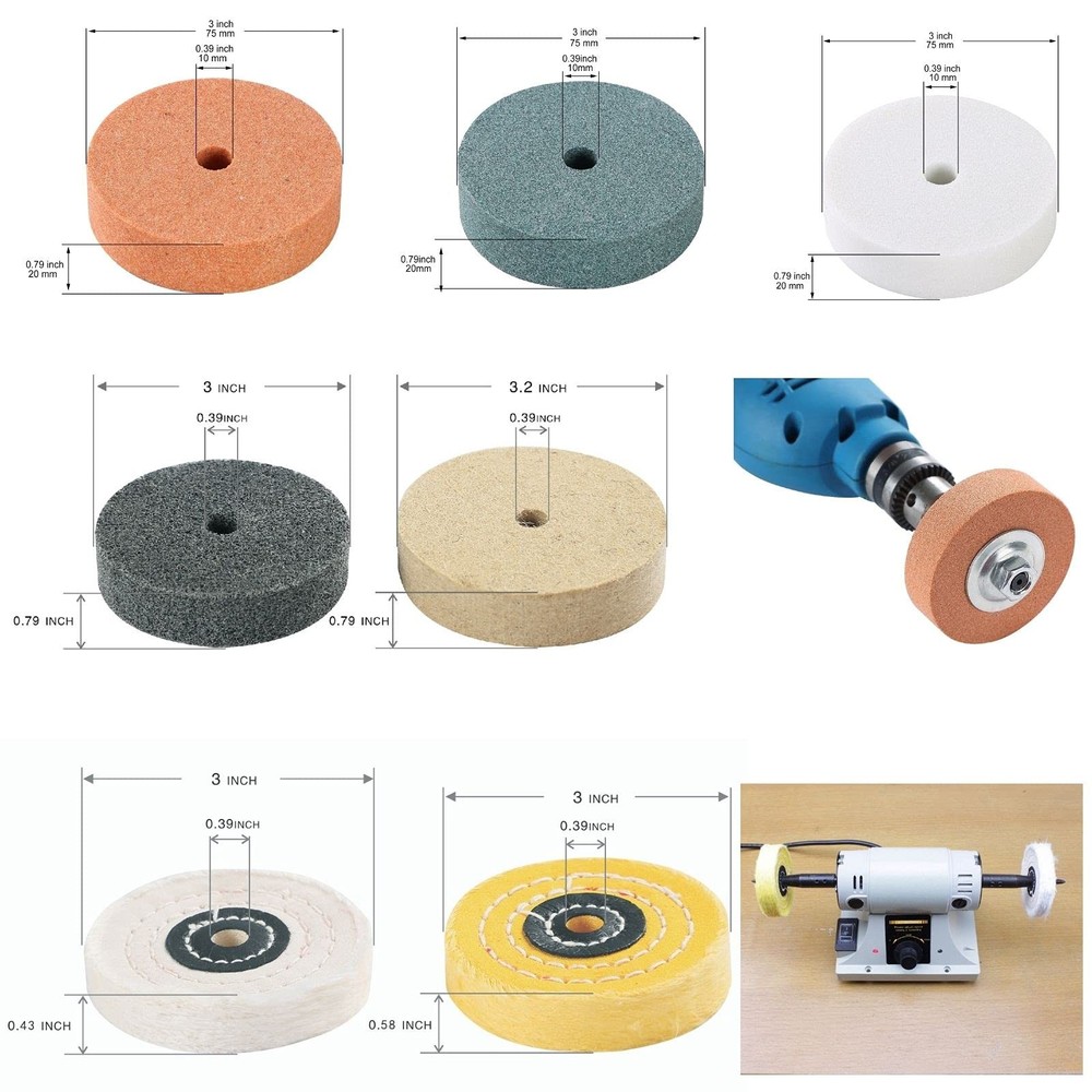 7 PCS Grinding Buffing Wheels Kit, 3 Inch, Polishing, Sharpening, Rust