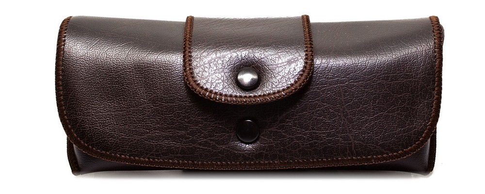 Double Snap Belt Loop Eyeglass Case 2 PACK 1 Black&1 Brown PU Leather&Felt Lined