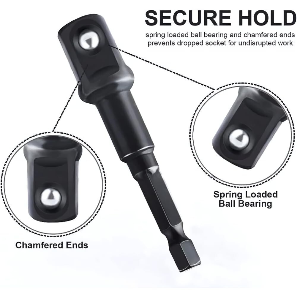 9Pcs Socket Adapter Drill Bits Set Hex Impact Driver Tools 1/4" 3/8" 1/2" Shank