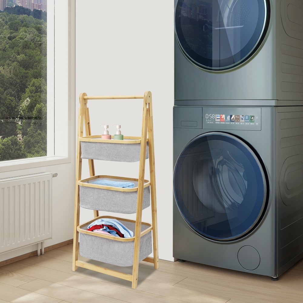 3-Tiers Fold Out Storage Foldable Laundry Baskets Laundry Organizer for Home Use