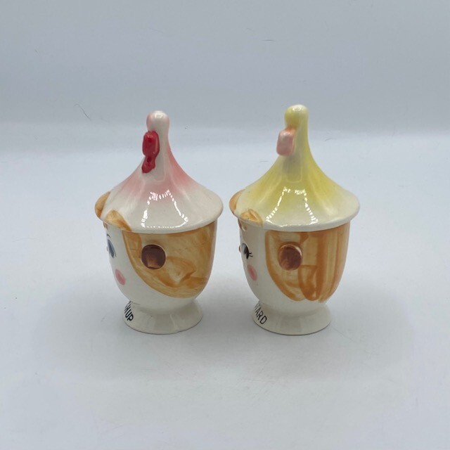 Vtg COMMODORE Anthropomorphic KETCHUP MUSTARD Pixie Condiment Jar Attached Spoon