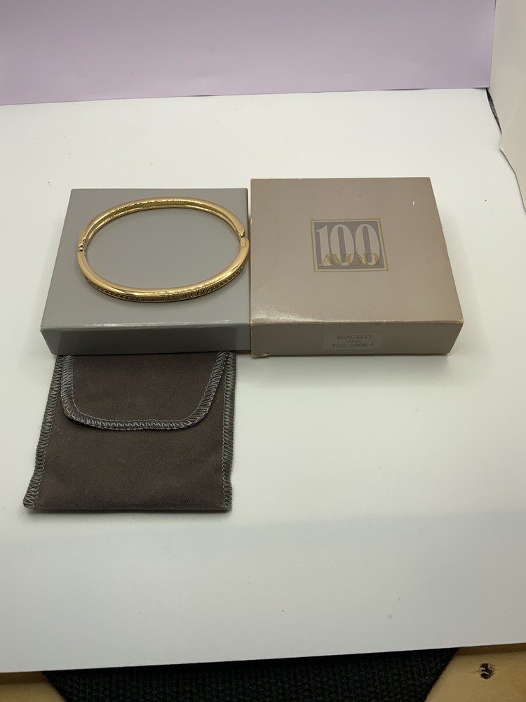 Avon 100th Anniversary Centennial Bracelet Gold Plated Bangle Hinged