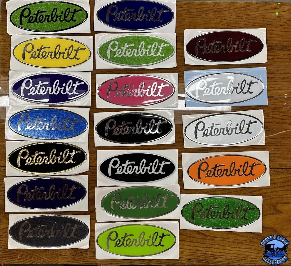 Pink/chrome replacement Peterbilt decal emblem genuine size & fit stick