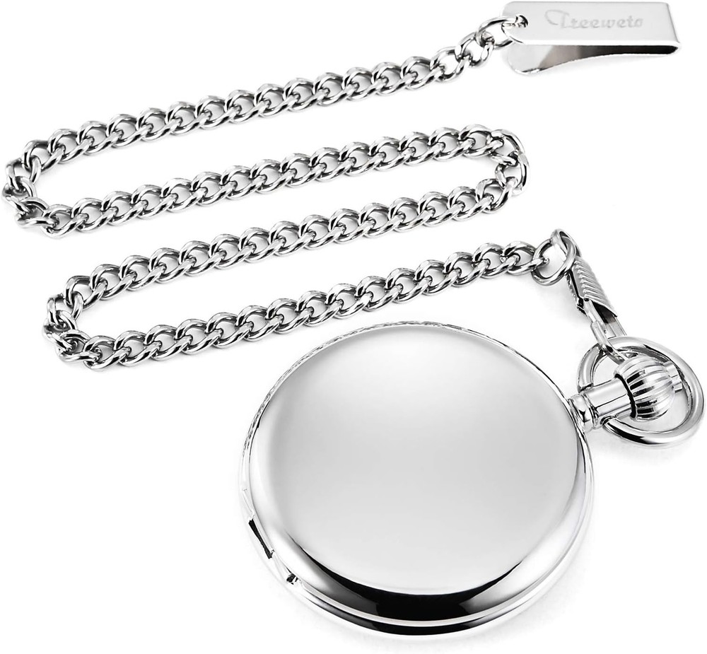 Pocket Watch - Smooth Double Case Series Skeleton Dial Delicate silver