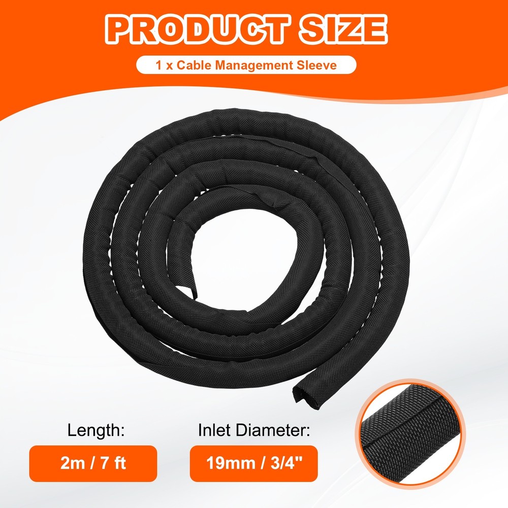Wire Split Braided Cable Management Sleeve, Black (3/4" - 7 Feet)