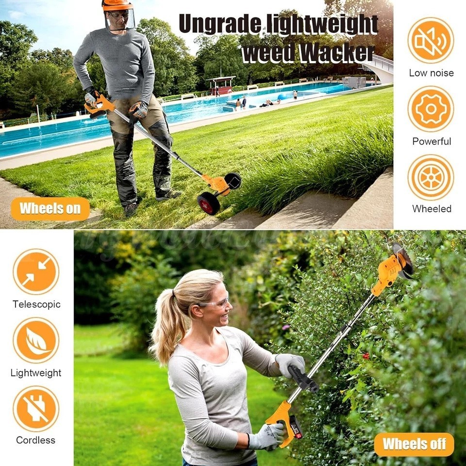 Electric Cordless Grass String Trimmer Lawn Edger Weed Eater Wacker w/ 2 Battery