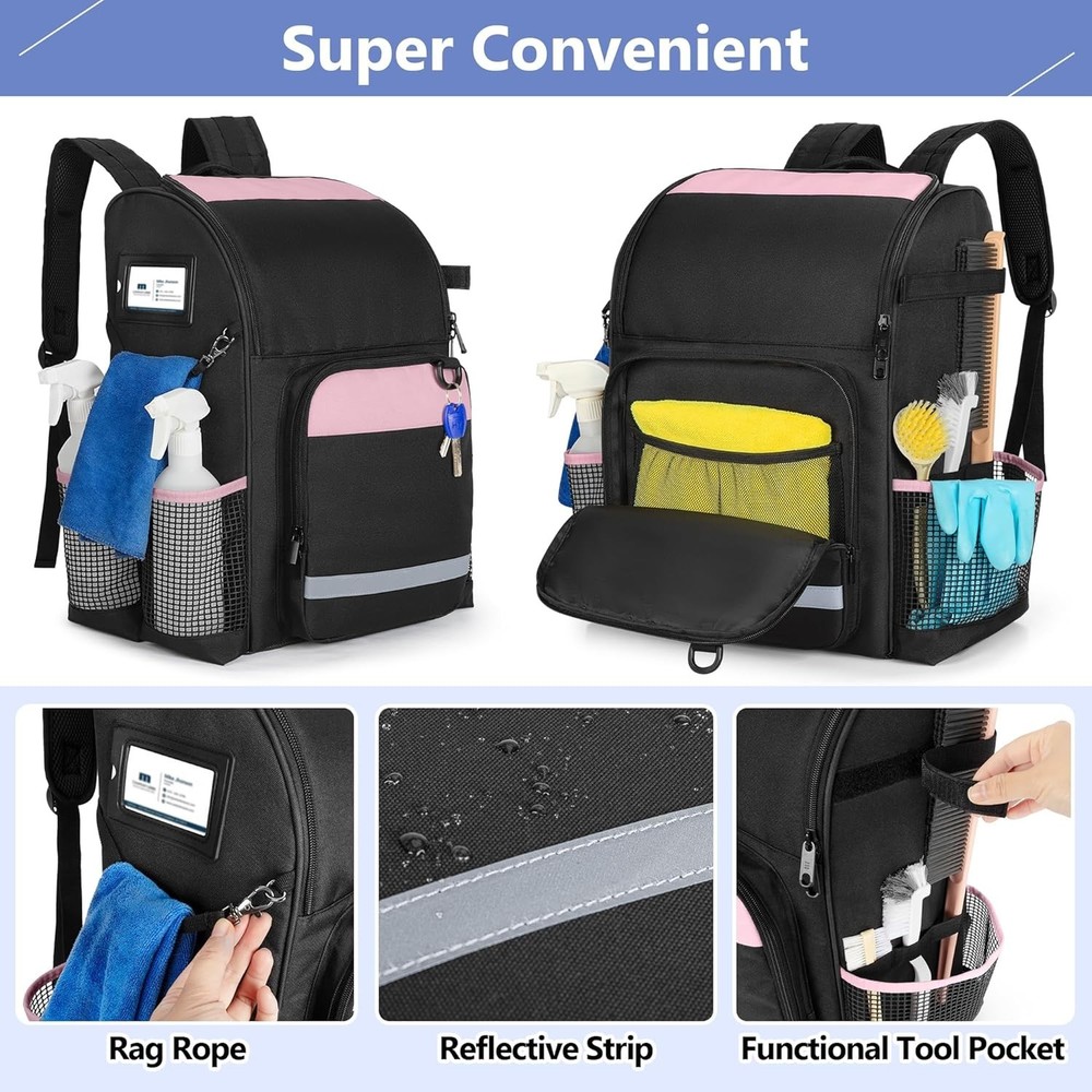 Versatile 11-Pocket Pink Cleaning Organizer with Durable Nylon Material