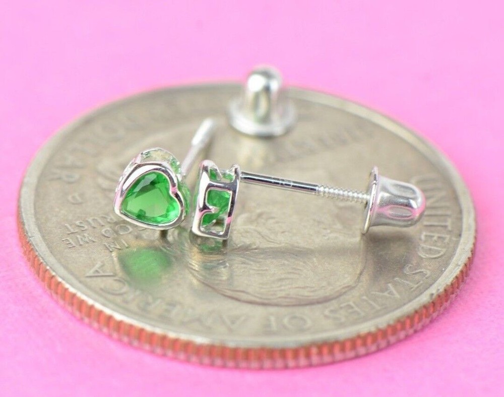 14K Solid White Gold Heart Stud Earrings Birthstone 3MM X 3MM