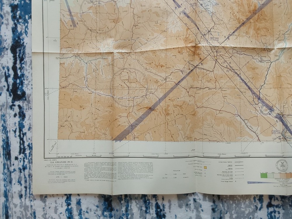 1943 WWII Sectional Aeronautical Chart Pilot Map La Grande OR ID Pendleton