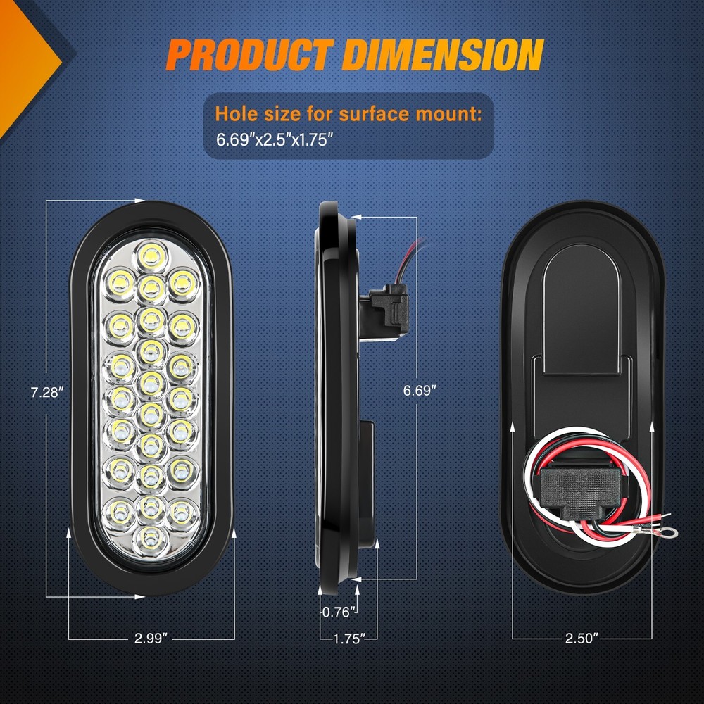 Nilight 6Inch Oval Trailer Tail Light 2PCS White 24LED Back Up Reverse Light