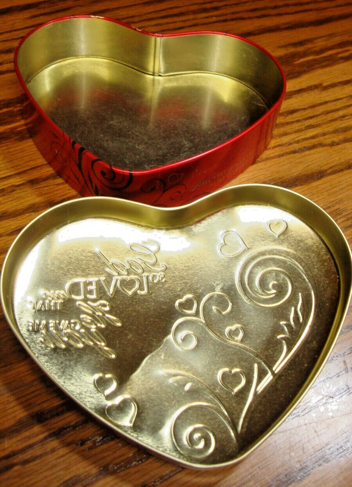 Scripture Candy Tin~Red Heart-Shaped Container 'God So Loved' 6.3"x5.3"x2" 812